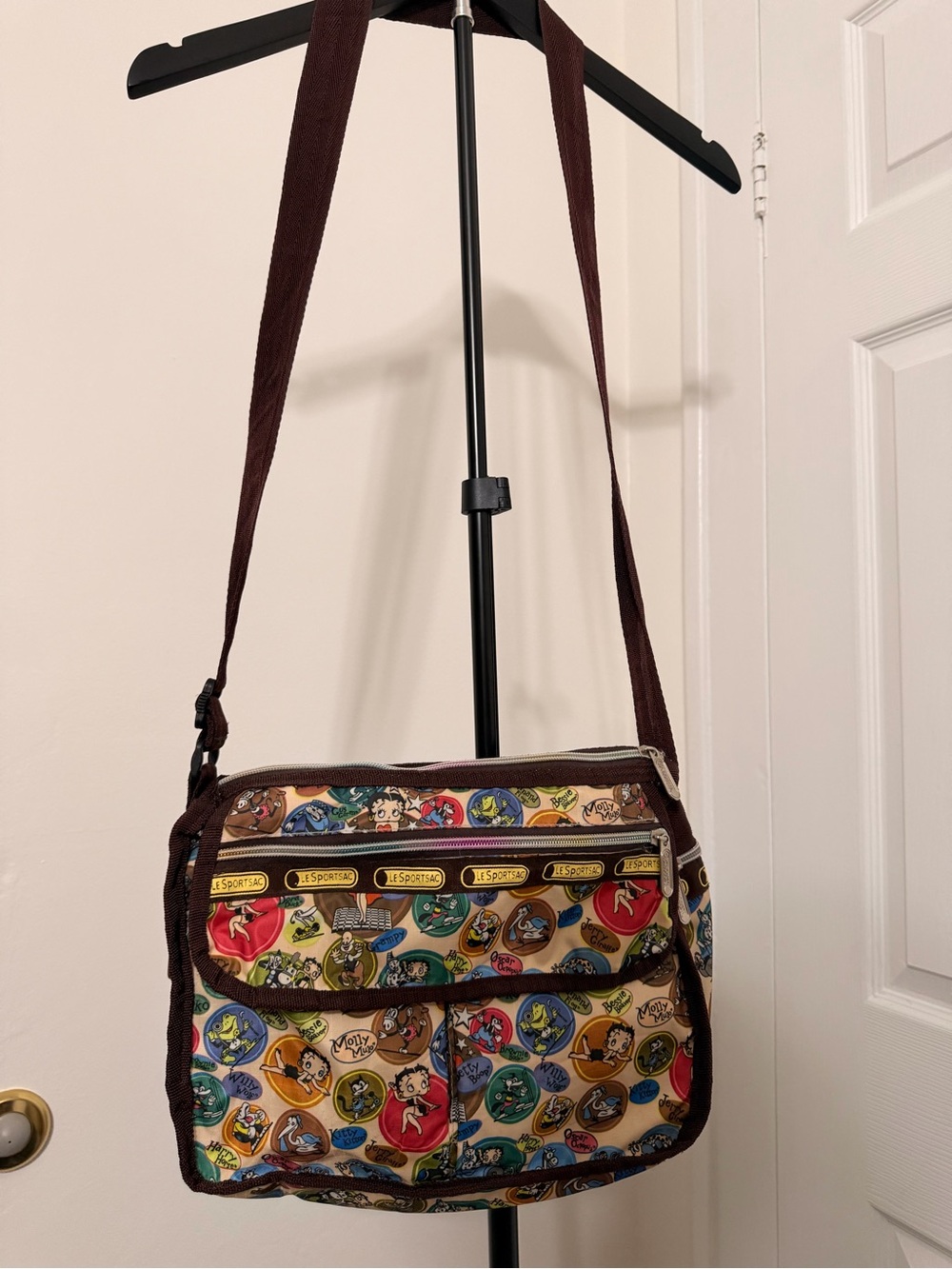 Lesportsac Brown Multi Cartoon Patchwork Crossbody Bag